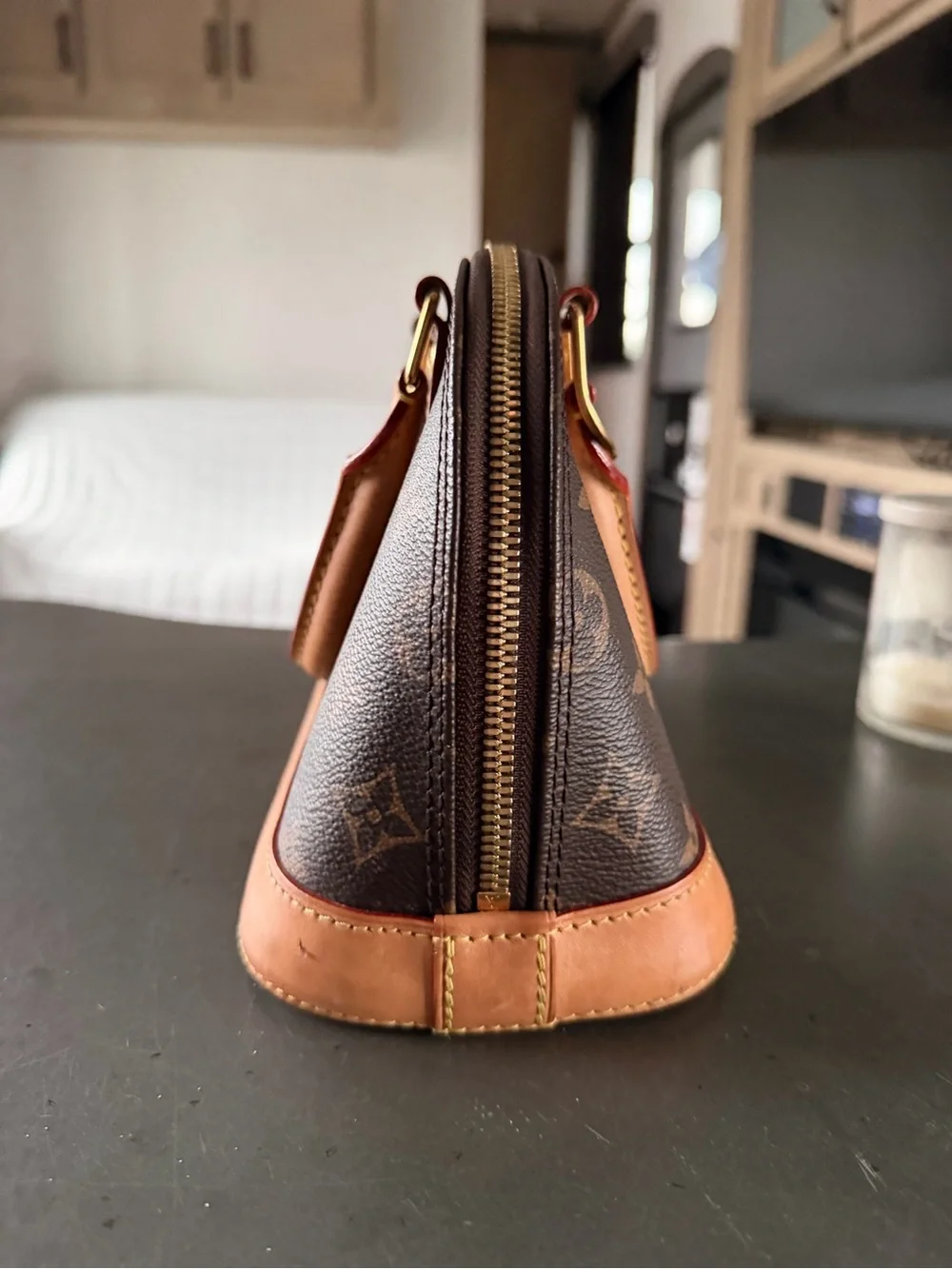 Louis Vuitton Brown Monogram Alma BB Satchel - Brown/Tan Leather Trim